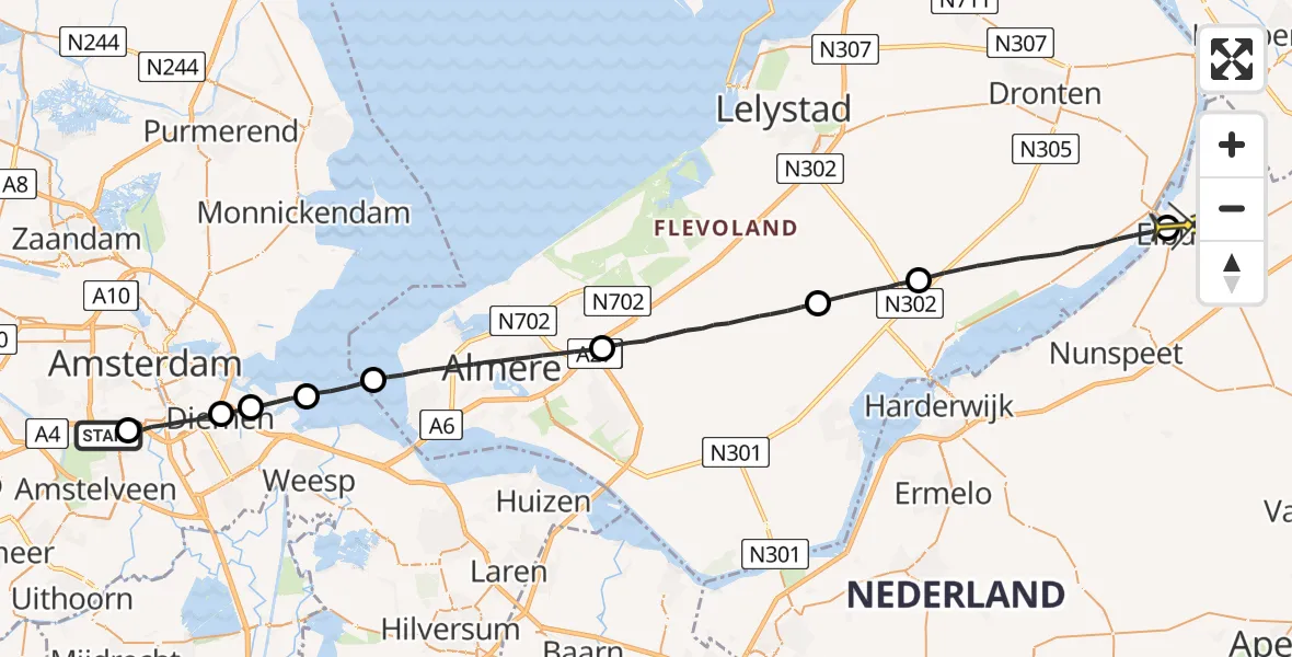 Routekaart van de vlucht: Lifeliner 1 naar Elburg