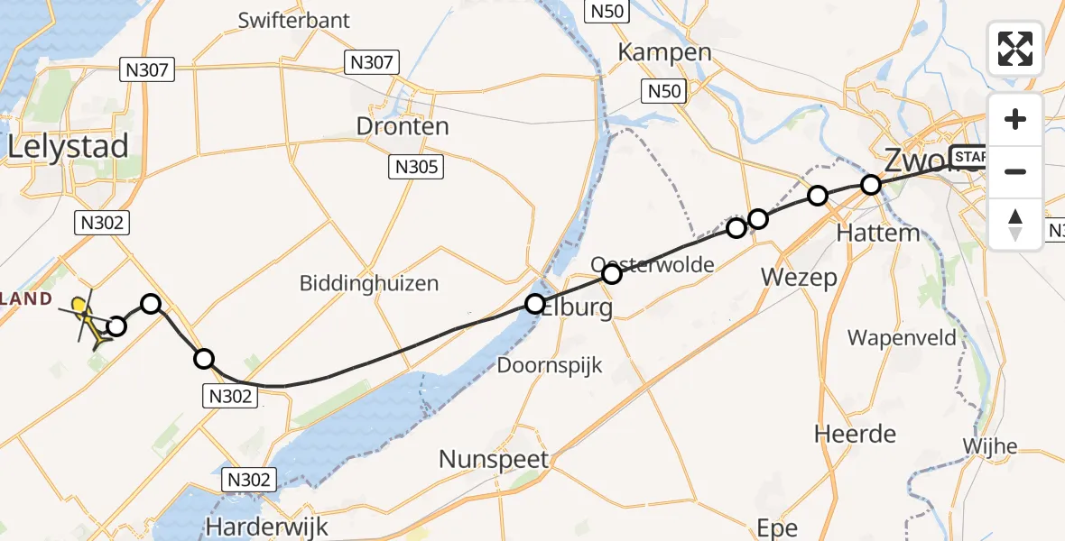 Routekaart van de vlucht: Lifeliner 1 naar Lelystad