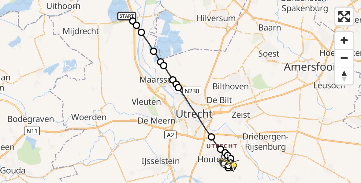 Routekaart van de vlucht: Politieheli naar Houten