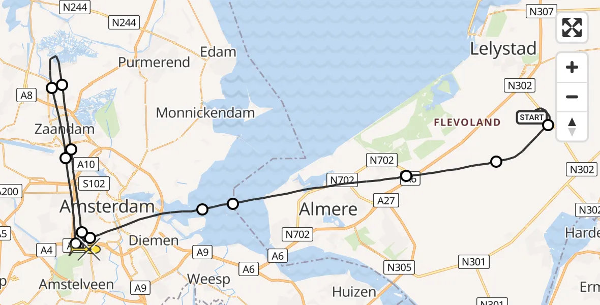 Routekaart van de vlucht: Lifeliner 1 naar VU Medisch Centrum Amsterdam