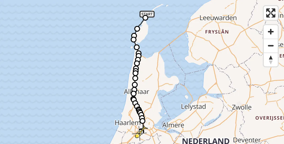 Routekaart van de vlucht: Politieheli naar Schiphol