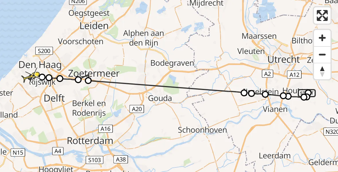 Routekaart van de vlucht: Politiehelikopter naar Den Haag
