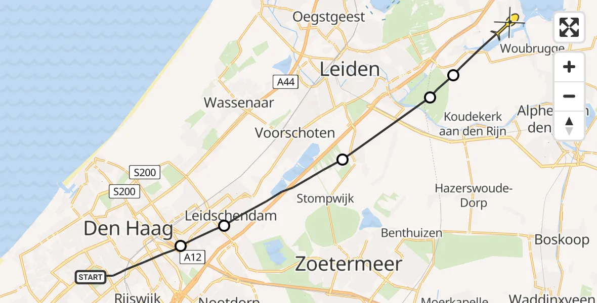 Routekaart van de vlucht: Politieheli naar Roelofarendsveen