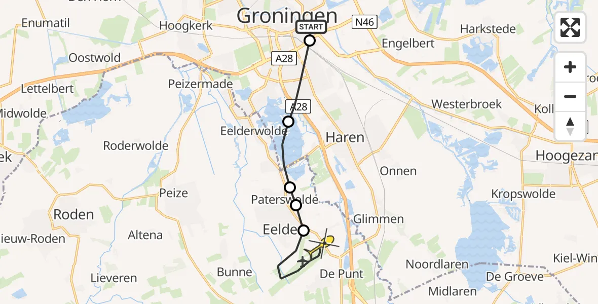 Routekaart van de vlucht: Lifeliner 4 naar Groningen Airport Eelde