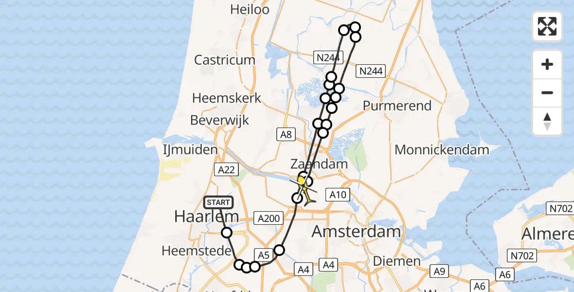 Routekaart van de vlucht: Lifeliner 1 naar Amsterdam Heliport