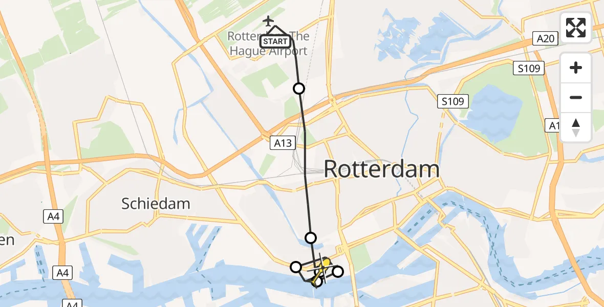 Routekaart van de vlucht: Lifeliner 2 naar Erasmus MC