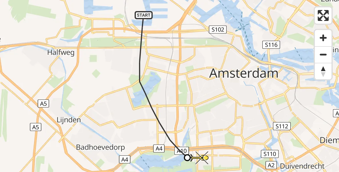 Routekaart van de vlucht: Lifeliner 1 naar VU Medisch Centrum Amsterdam