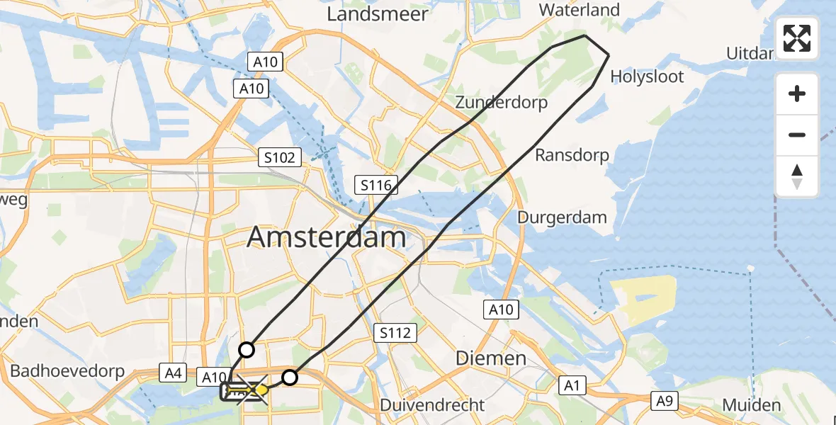 Routekaart van de vlucht: Lifeliner 1 naar VU Medisch Centrum Amsterdam