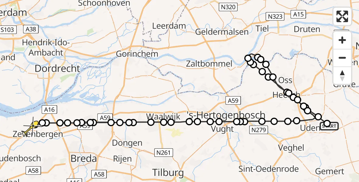 Routekaart van de vlucht: Lifeliner 3 naar Zevenbergen
