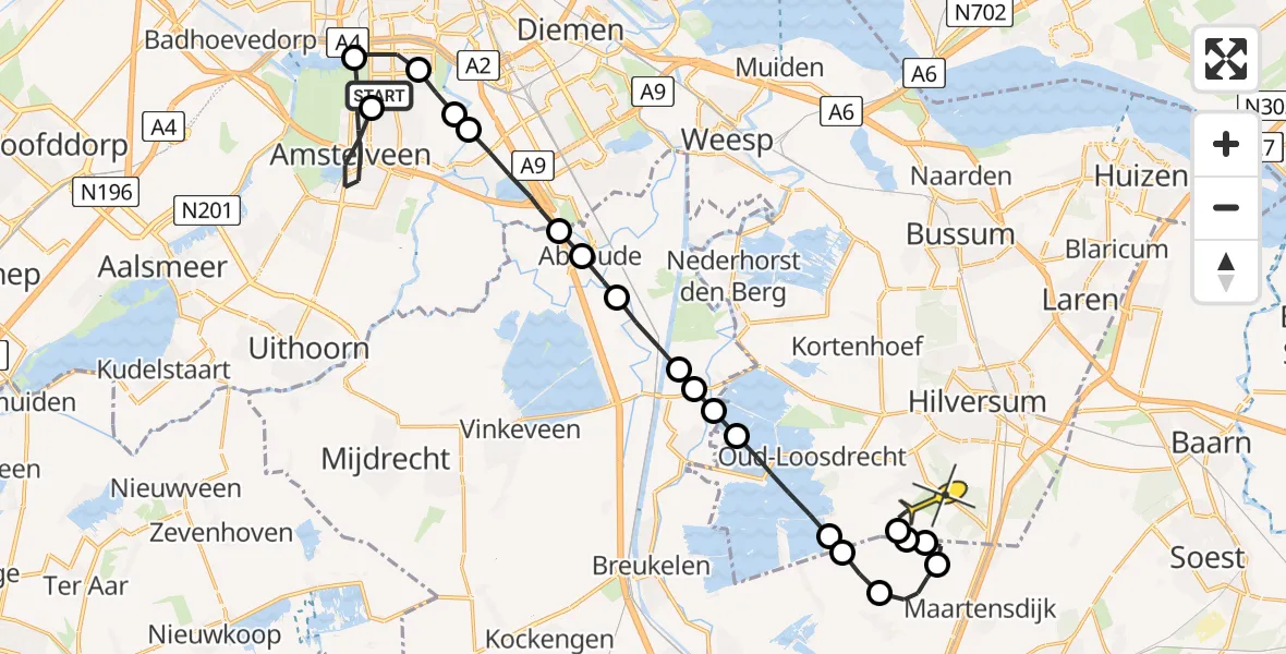 Routekaart van de vlucht: Lifeliner 1 naar Vliegveld Hilversum