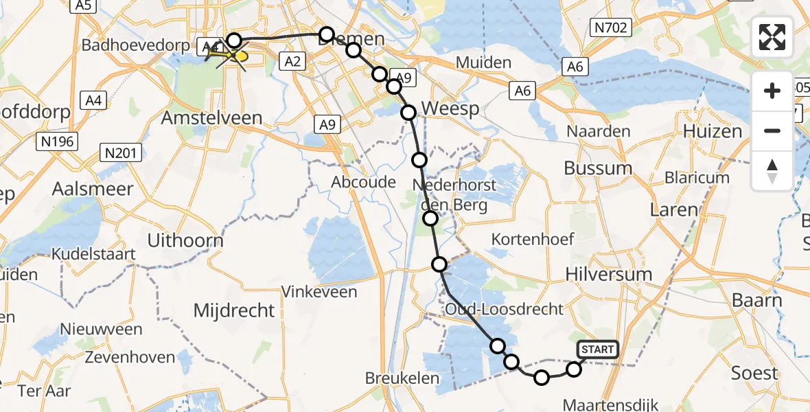 Routekaart van de vlucht: Lifeliner 1 naar VU Medisch Centrum Amsterdam