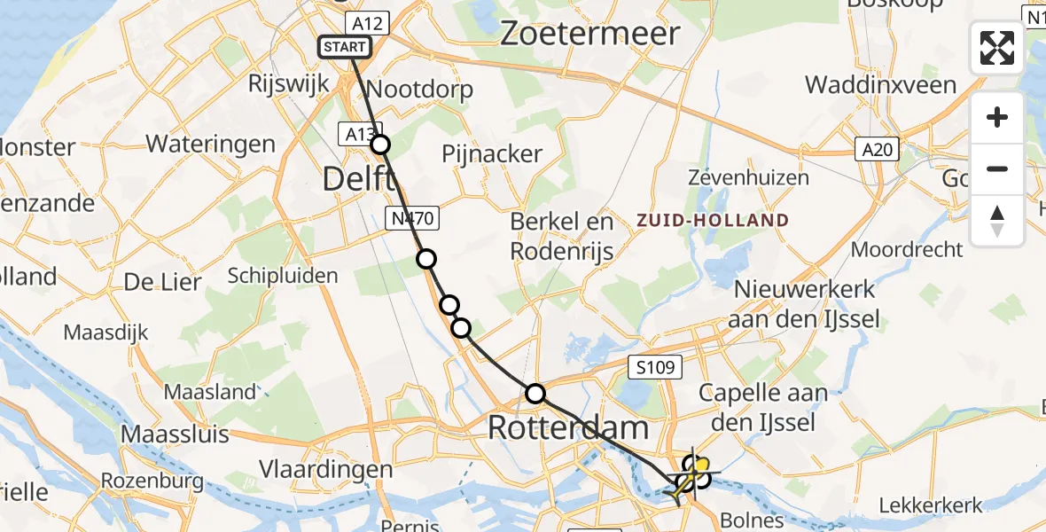 Routekaart van de vlucht: Lifeliner 2 naar Rotterdam