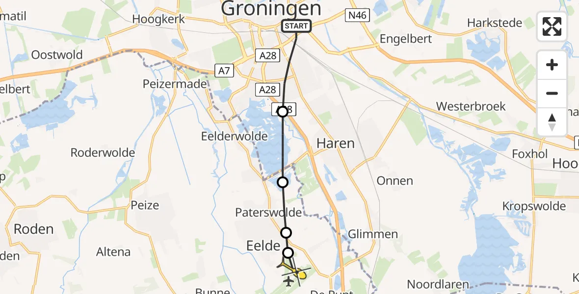 Routekaart van de vlucht: Lifeliner 4 naar Groningen Airport Eelde