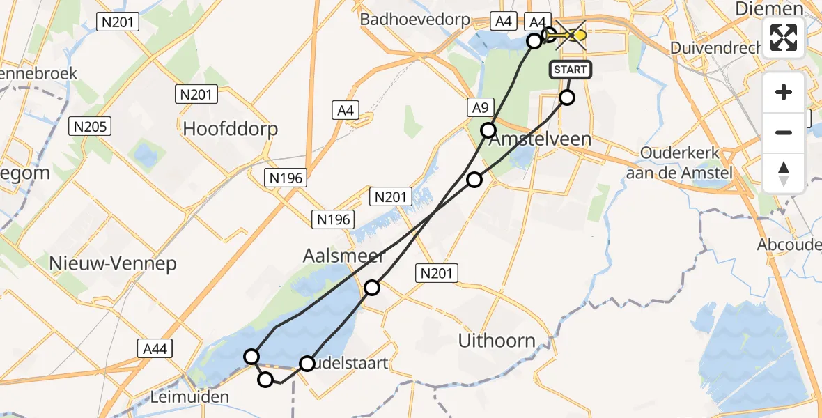 Routekaart van de vlucht: Lifeliner 1 naar VU Medisch Centrum Amsterdam