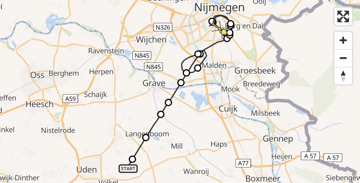 Routekaart van de vlucht: Lifeliner 3 naar Radboud Universitair Medisch Centrum