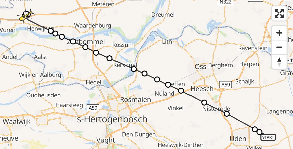 Routekaart van de vlucht: Lifeliner 3 naar Vuren