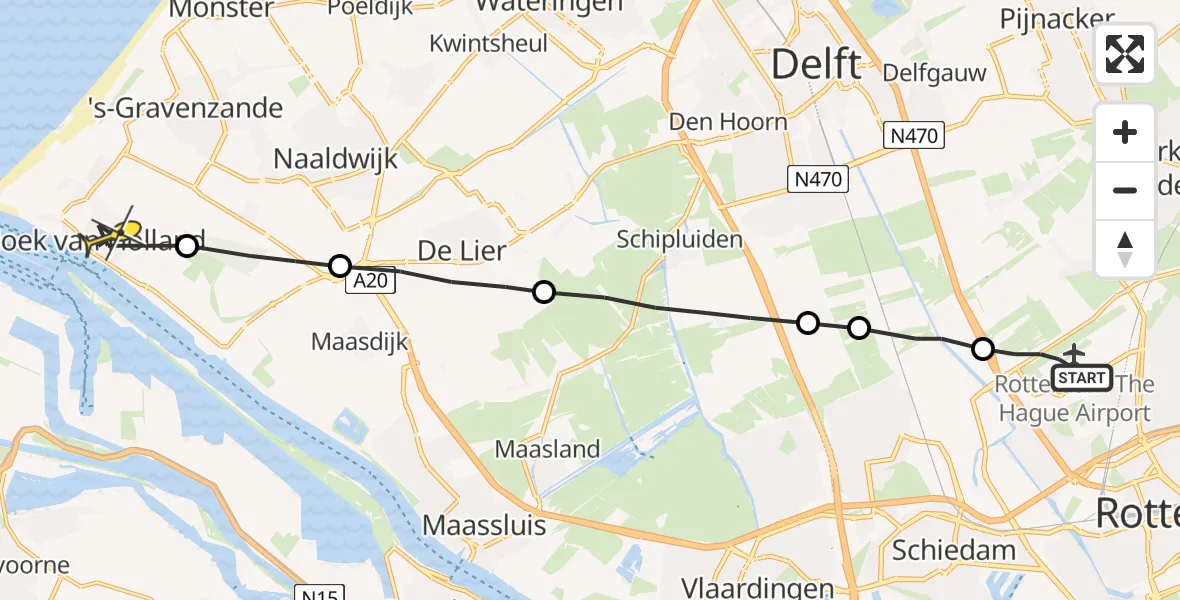 Routekaart van de vlucht: Lifeliner 2 naar Hoek van Holland