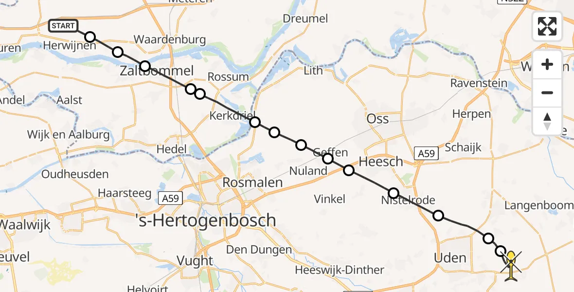 Routekaart van de vlucht: Lifeliner 3 naar Vliegbasis Volkel