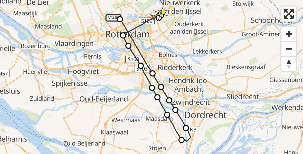 Routekaart van de vlucht: Lifeliner 2 naar Rotterdam