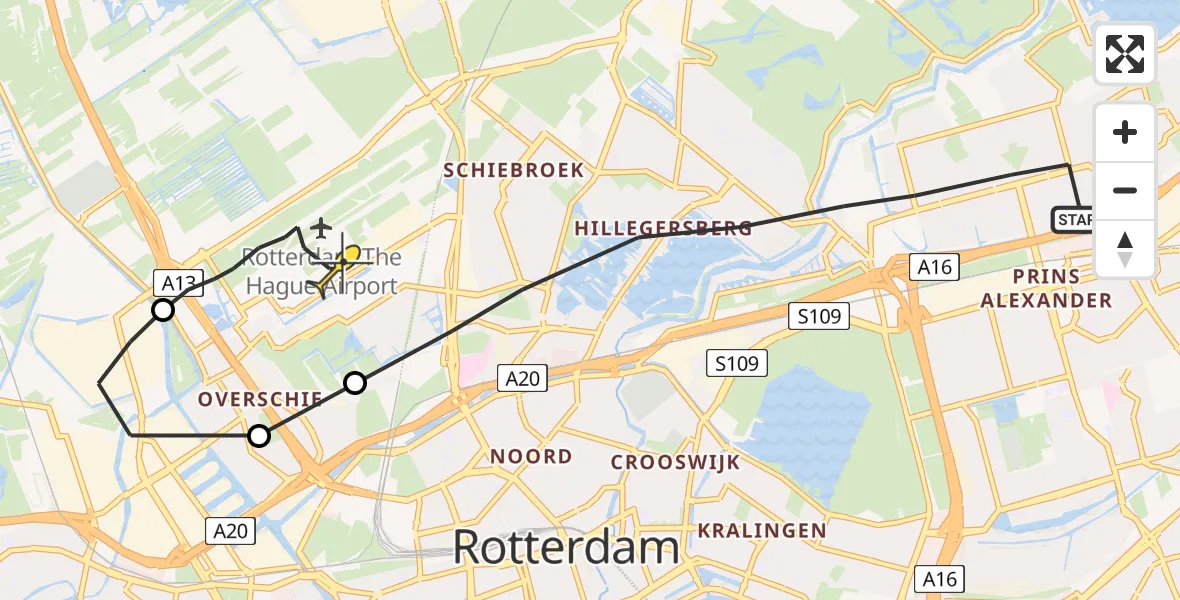 Routekaart van de vlucht: Lifeliner 2 naar Rotterdam The Hague Airport