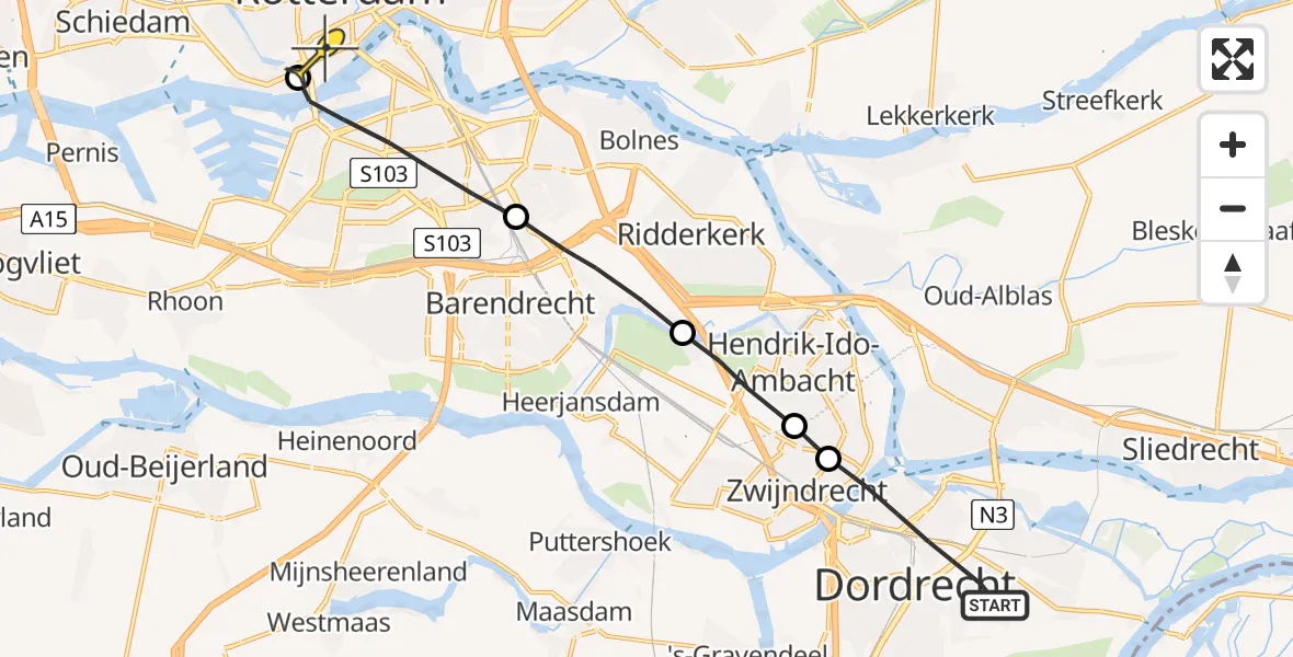 Routekaart van de vlucht: Lifeliner 2 naar Erasmus MC