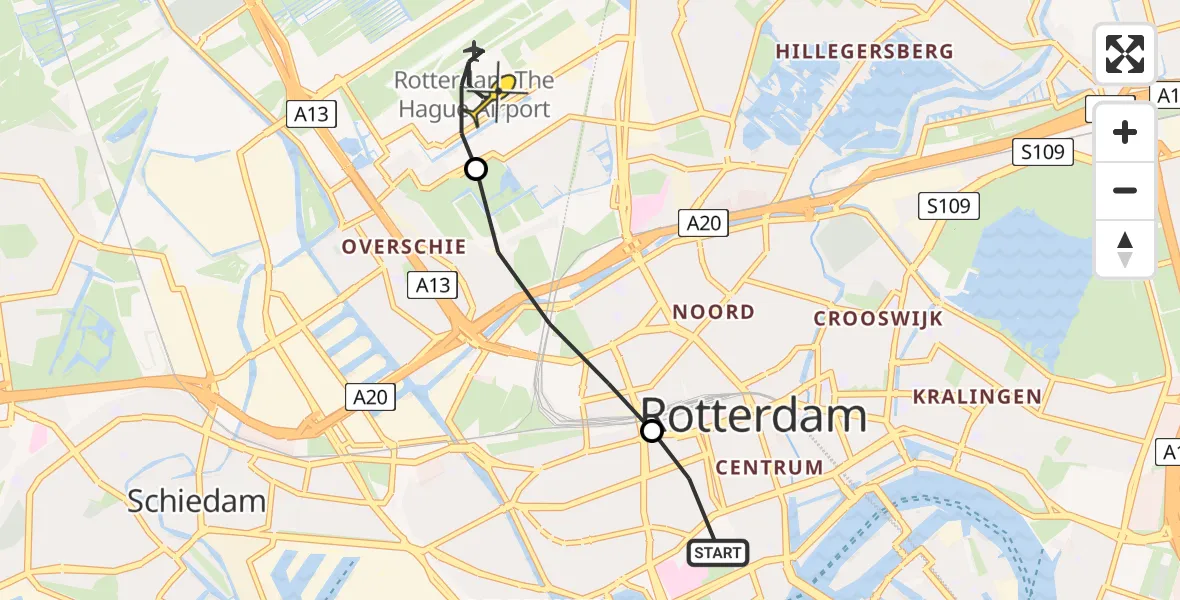 Routekaart van de vlucht: Lifeliner 2 naar Rotterdam The Hague Airport