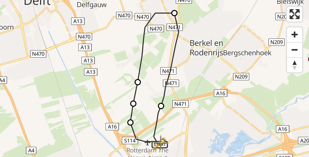 Vluchtroute Traumahelikopter Rotterdam The Hague Airport - Rotterdam The Hague Airport, 03 mei 2023, 22:54