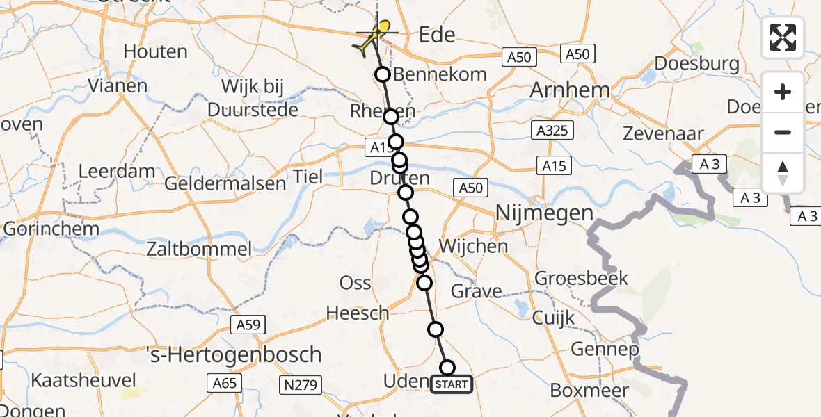 Routekaart van de vlucht: Lifeliner 3 naar Veenendaal