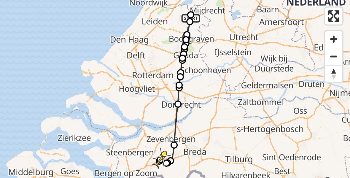 Routekaart van de vlucht: Politieheli naar Breda International Airport