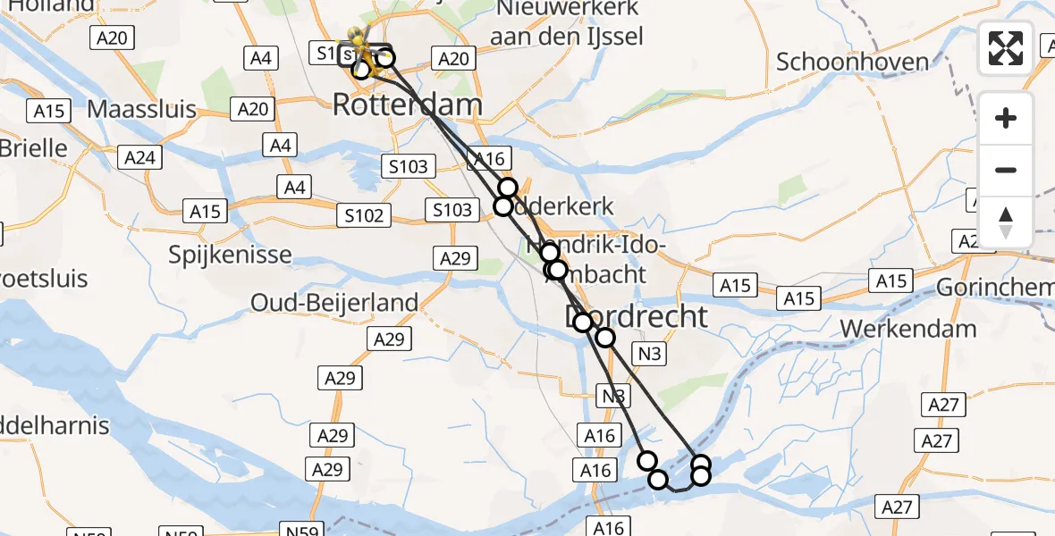 Vluchtroute Traumahelikopter Rotterdam The Hague Airport - Rotterdam The Hague Airport, 04 mei 2023, 07:20