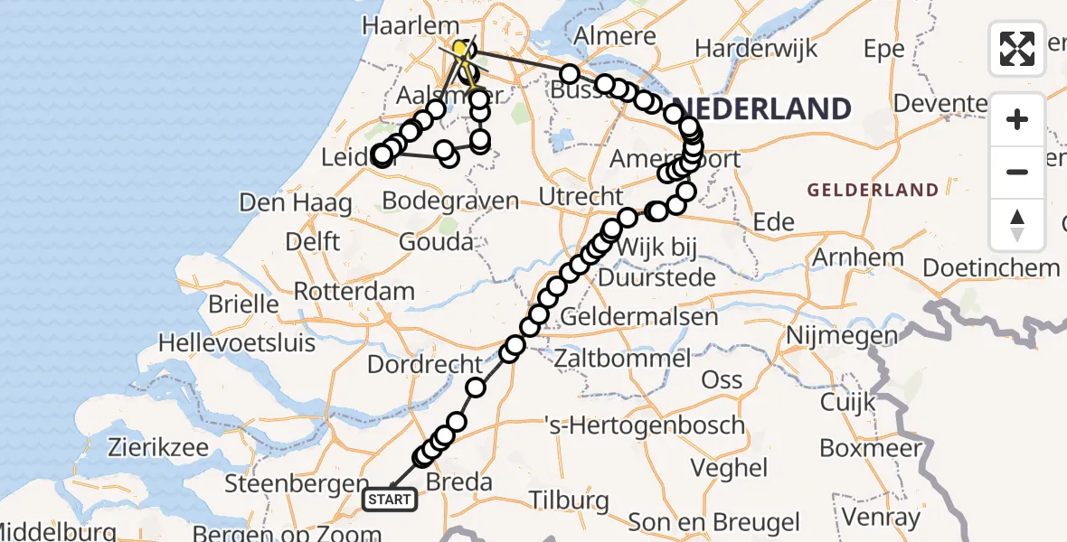 Routekaart van de vlucht: Politieheli naar Schiphol