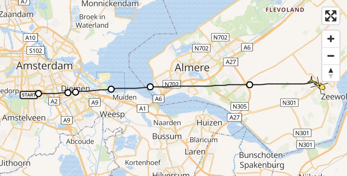 Routekaart van de vlucht: Lifeliner 1 naar Zeewolde