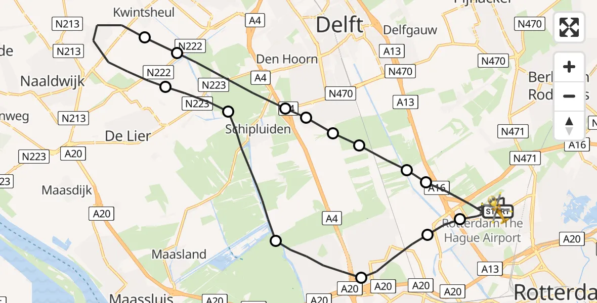Vluchtroute Traumahelikopter Rotterdam The Hague Airport - Rotterdam The Hague Airport, 04 mei 2023, 08:14