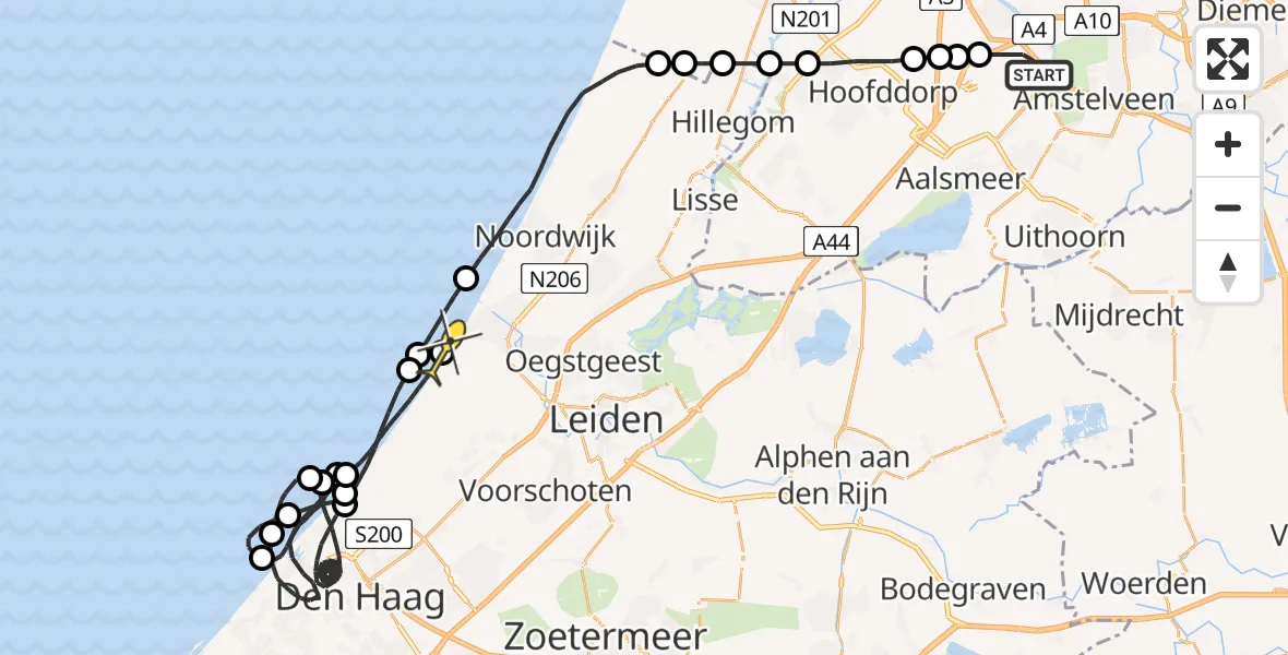 Routekaart van de vlucht: Politieheli naar Katwijk