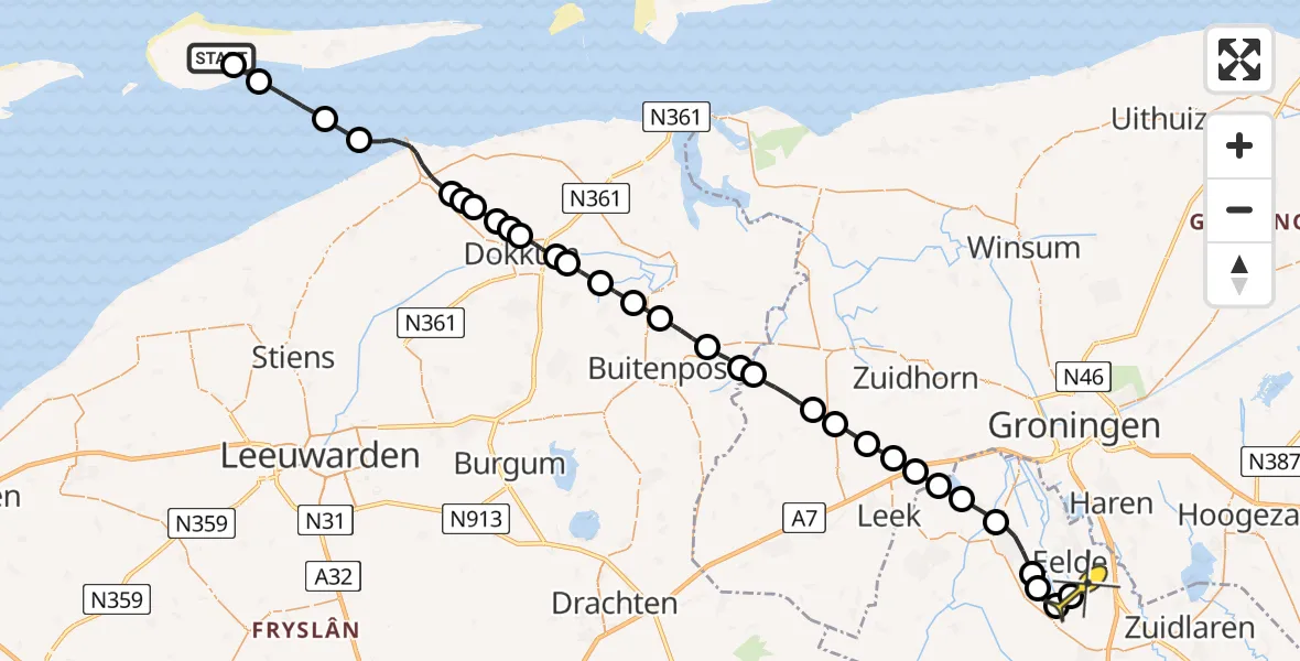 Routekaart van de vlucht: Lifeliner 4 naar Groningen Airport Eelde