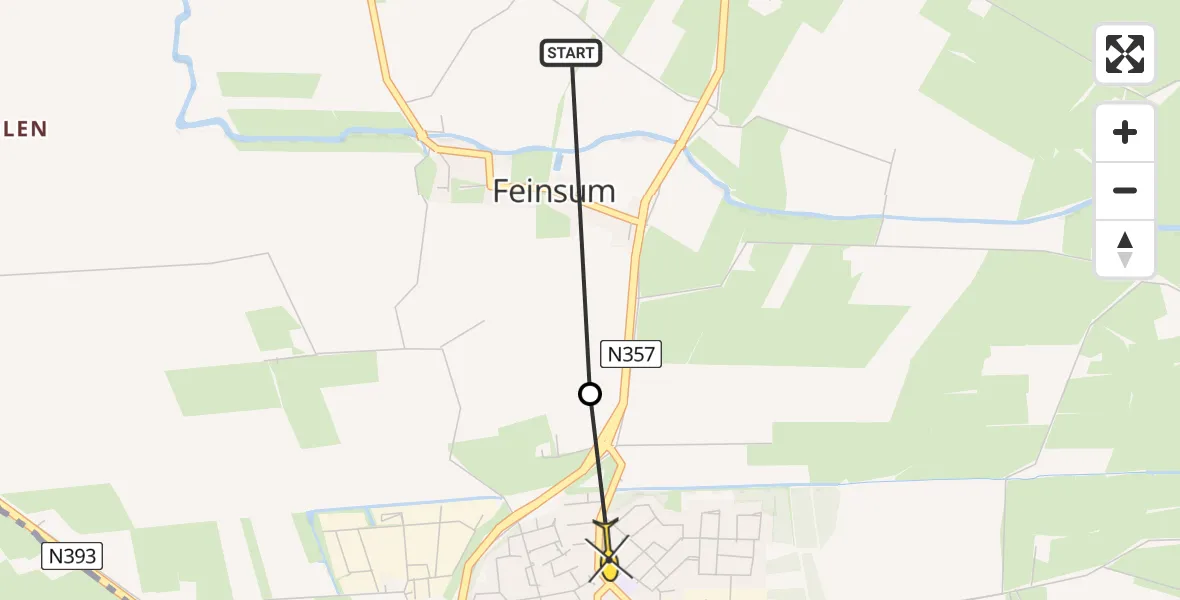 Routekaart van de vlucht: Ambulancehelikopter naar Stiens