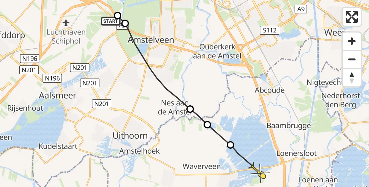Routekaart van de vlucht: Politiehelikopter naar Vinkeveen