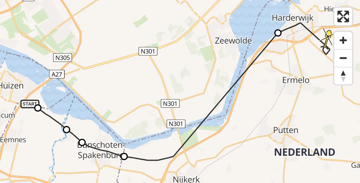 Routekaart van de vlucht: Politieheli naar Harderwijk