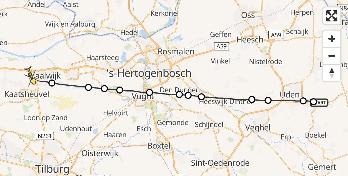 Routekaart van de vlucht: Lifeliner 3 naar Waalwijk