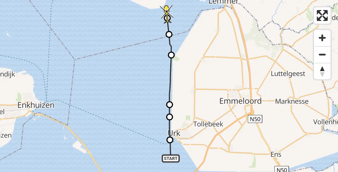 Routekaart van de vlucht: Politieheli naar Oudemirdum