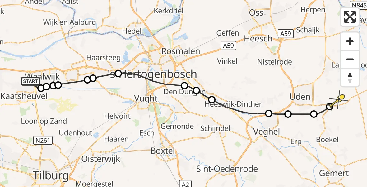 Routekaart van de vlucht: Lifeliner 3 naar Vliegbasis Volkel