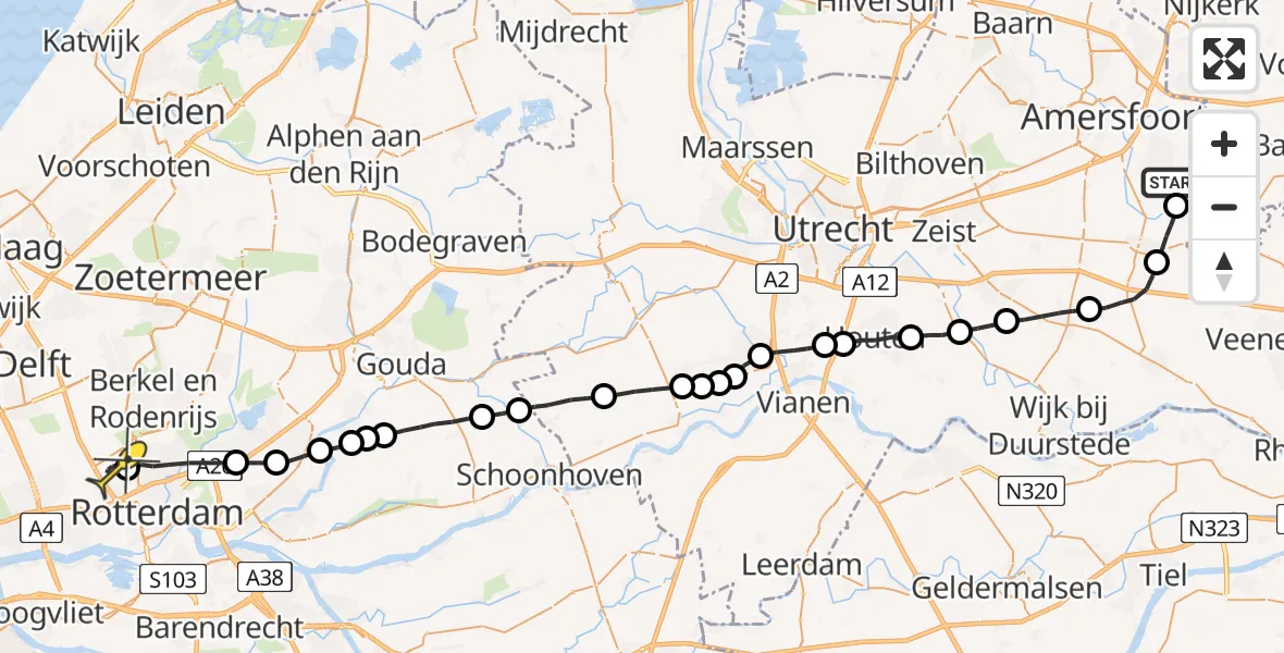 Routekaart van de vlucht: Lifeliner 2 naar Rotterdam The Hague Airport