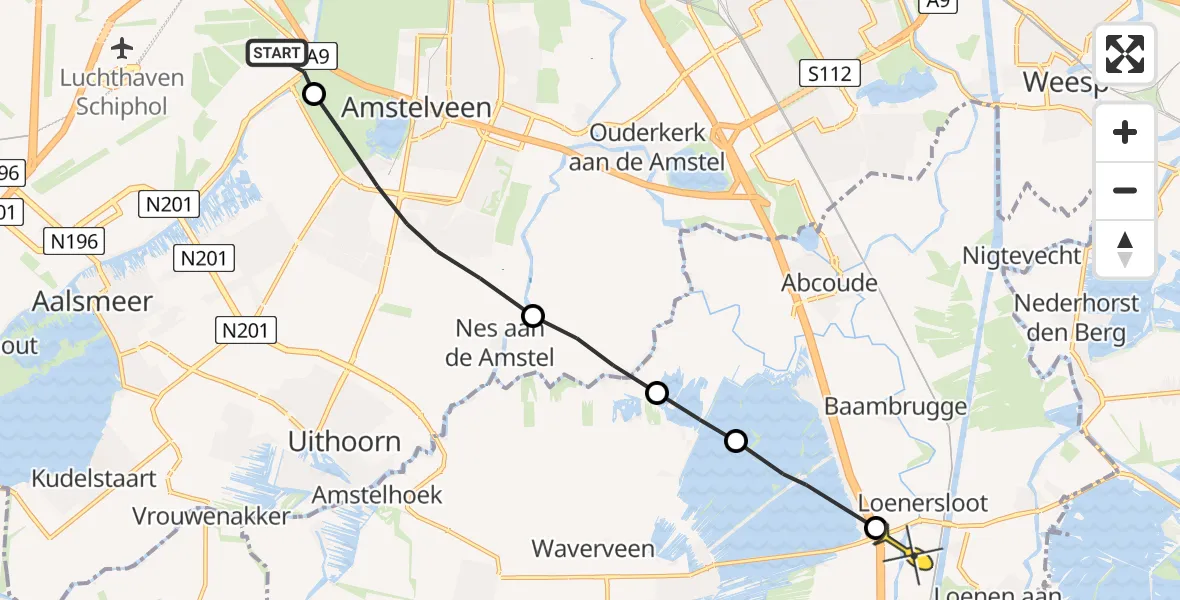 Routekaart van de vlucht: Politieheli naar Loenersloot