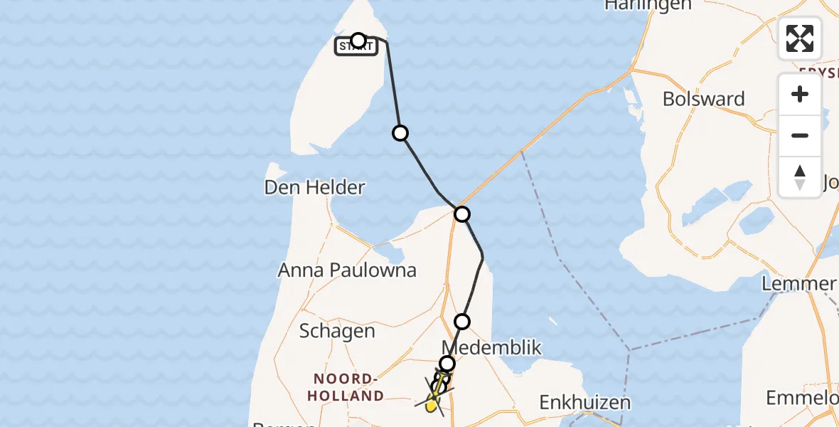 Routekaart van de vlucht: Politieheli naar Sijbekarspel