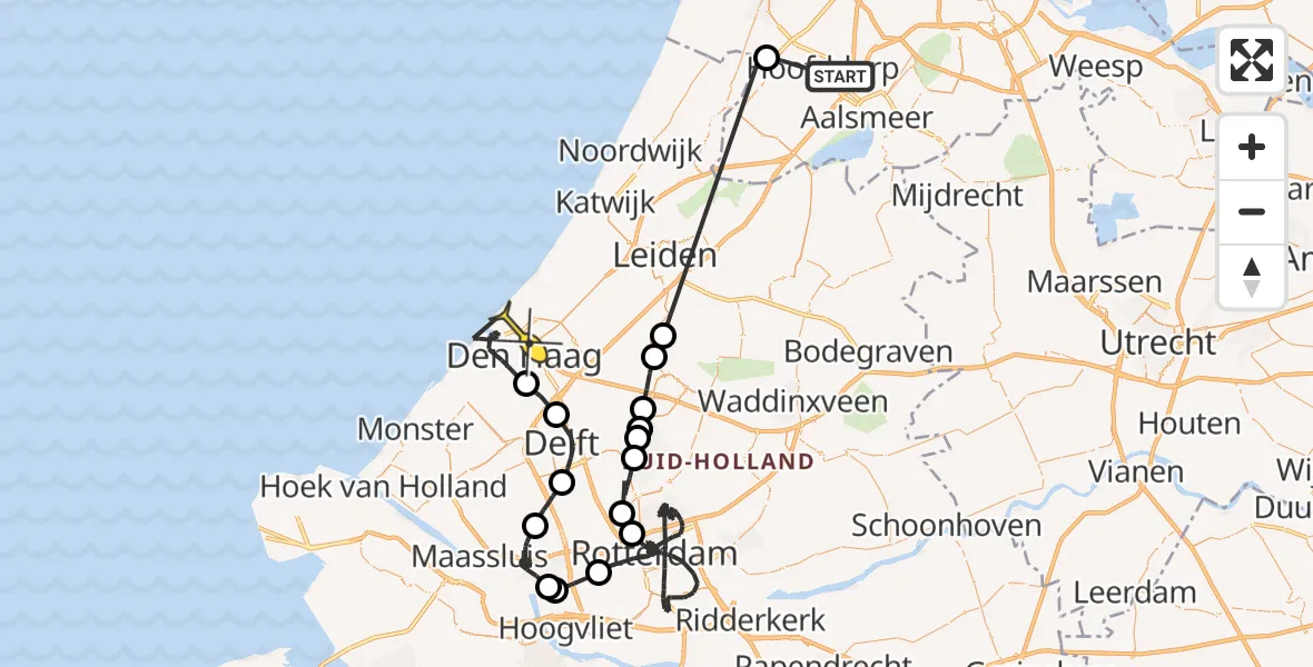 Routekaart van de vlucht: Politieheli naar Den Haag