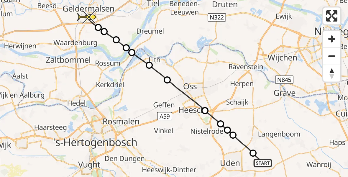 Routekaart van de vlucht: Lifeliner 3 naar Meteren