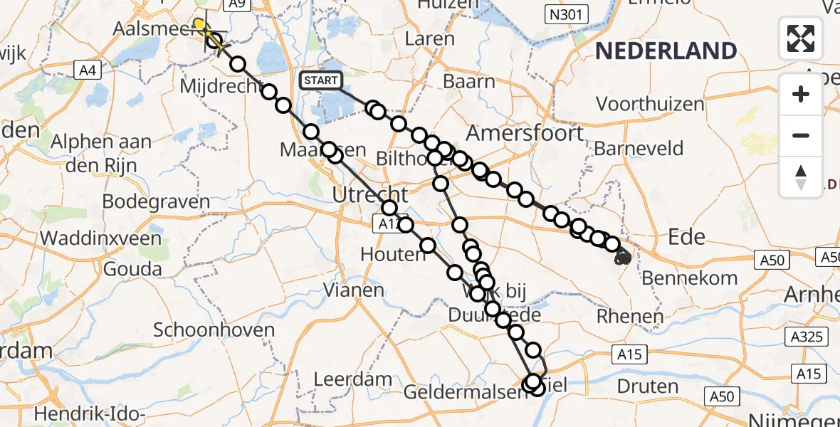 Routekaart van de vlucht: Politiehelikopter naar Amstelveen