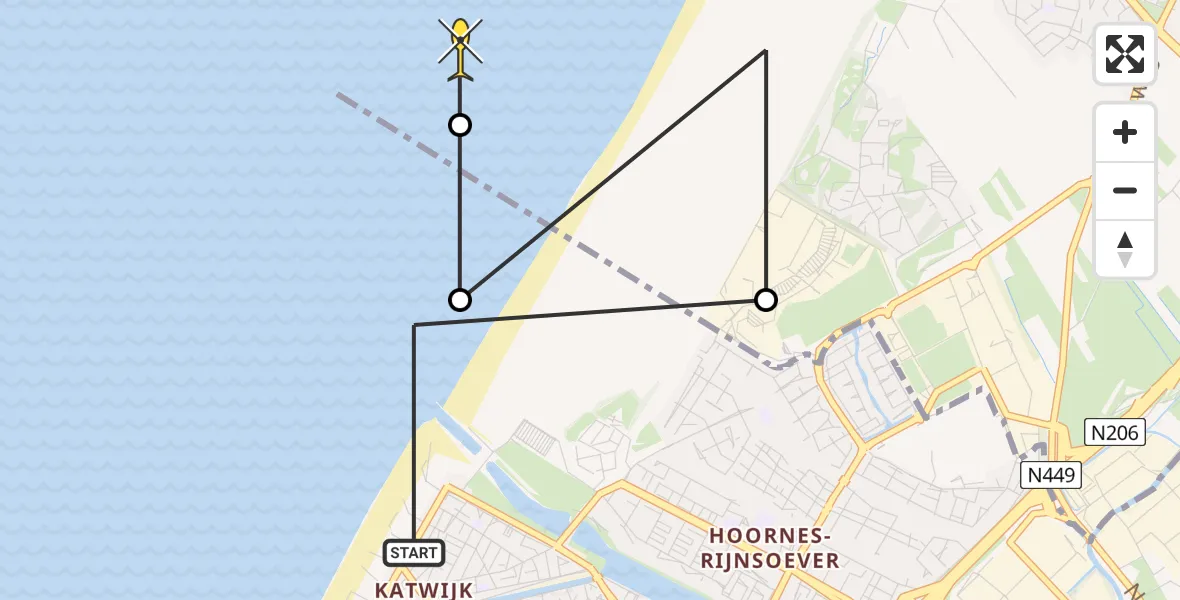 Routekaart van de vlucht: Politieheli naar Noordwijk