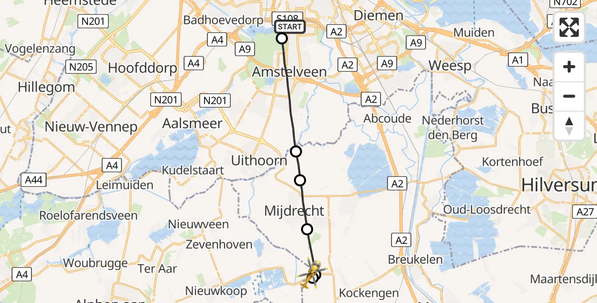 Vluchtroute Traumahelikopter VU Medisch Centrum Amsterdam - Woerdense Verlaat, 05 mei 2023, 04:53