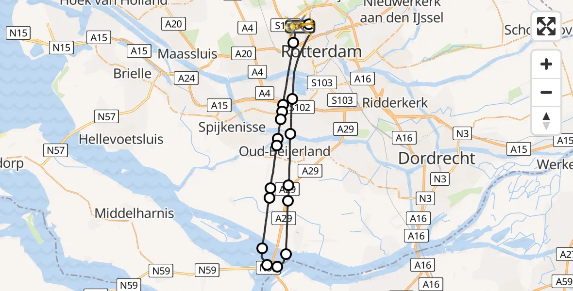 Vluchtroute Traumahelikopter Rotterdam The Hague Airport - Rotterdam The Hague Airport, 05 mei 2023, 04:54